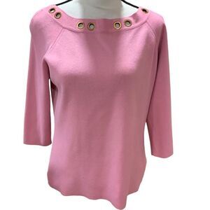 Dana‎ Buchman Pink Blouse with Copper Grommets Stretchy 3/4 Sleeve Women Sz Med.